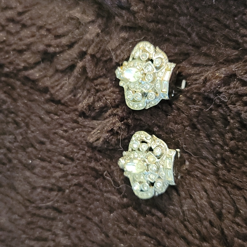Small Silver & Rhinestone Clip-on Earrings